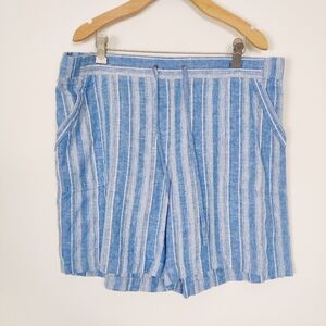 Talbot's Women's Striped Shorts in Blue Size 12 Linen Cotton Summer Pull-on